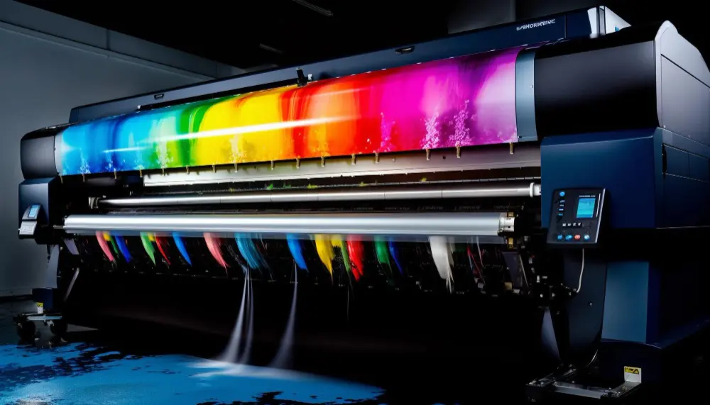 Plotter enorme imprimiendo una pancarta a todo color